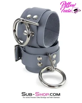 0697A      Steel Grey Leather Bondage Wrist Cuffs - MEGA Deal