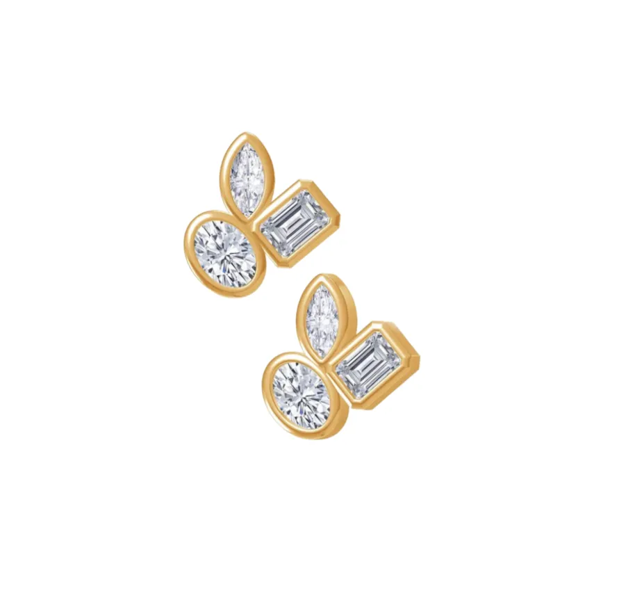 10K Multi Shape Cluster Earrings