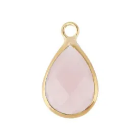 10x14mm Oval Pink Faceted Glass Charm with Gold Plating