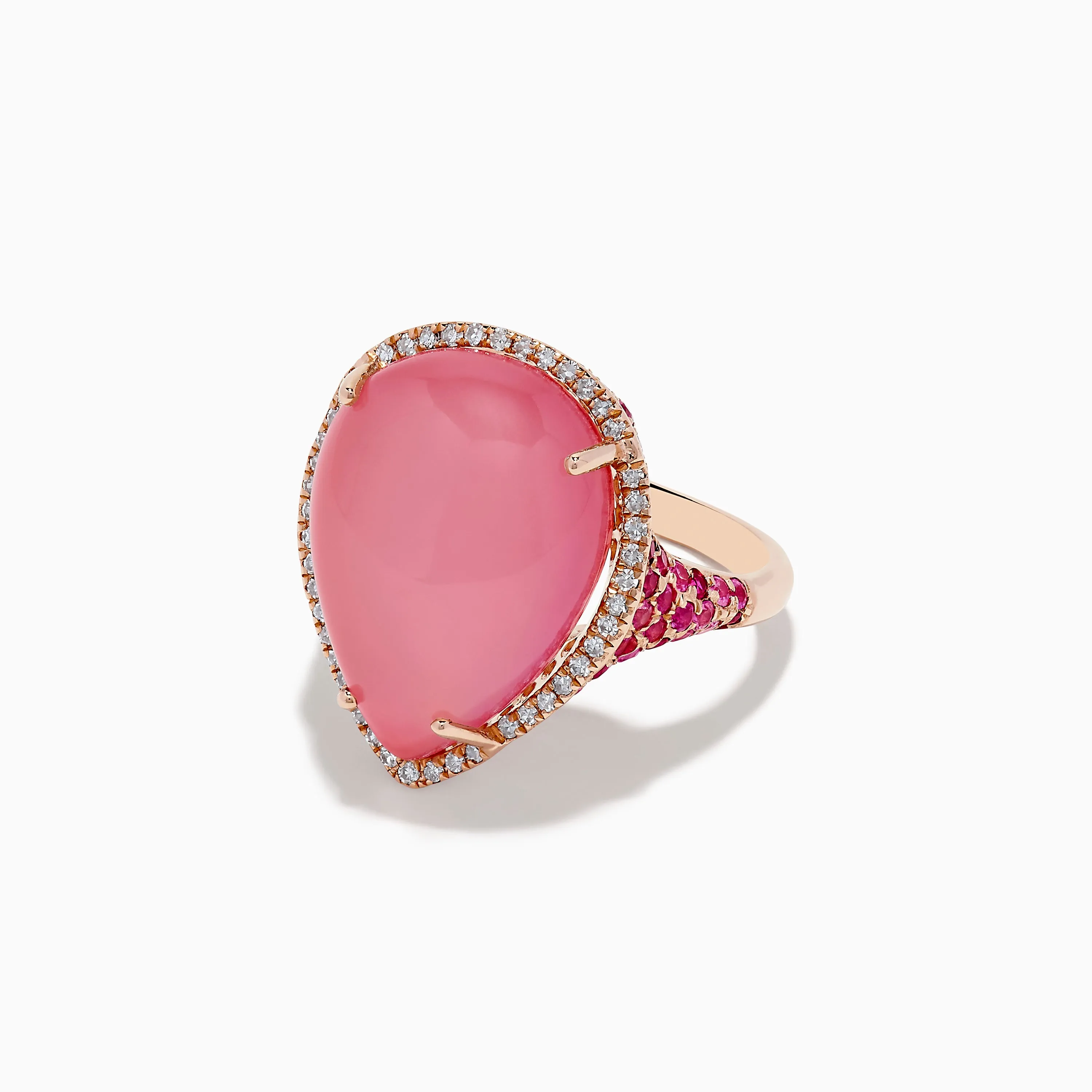 14K Gold Mother of Pearl, Pink Quartz, Sapphire, Ruby and Diamond Ring