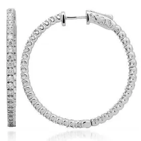 14K Solid White Gold Womens Diamond Hoop Earrings 1.75 Ctw