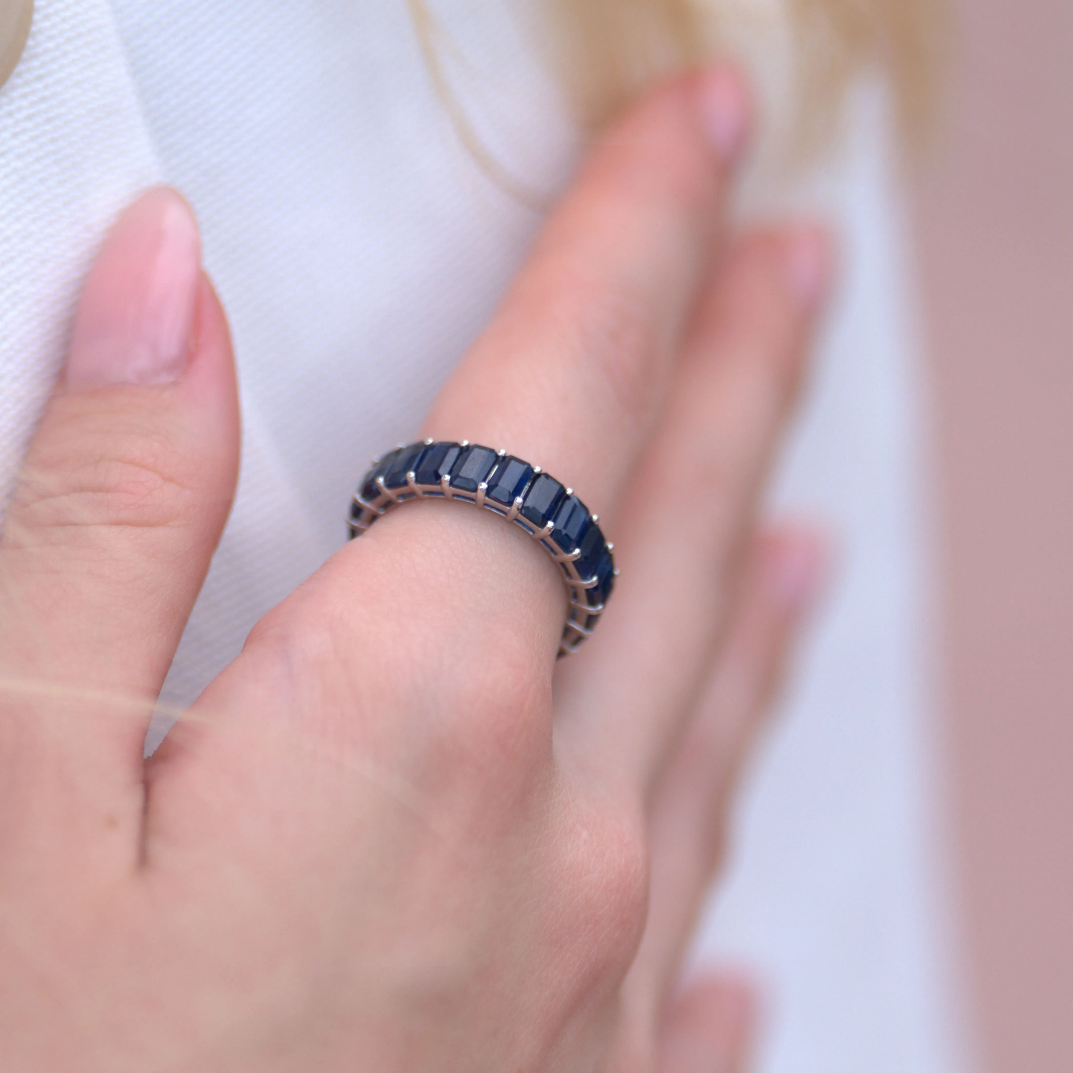 6.00ct Blue Sapphire 18K Gold Eternity Band Ring