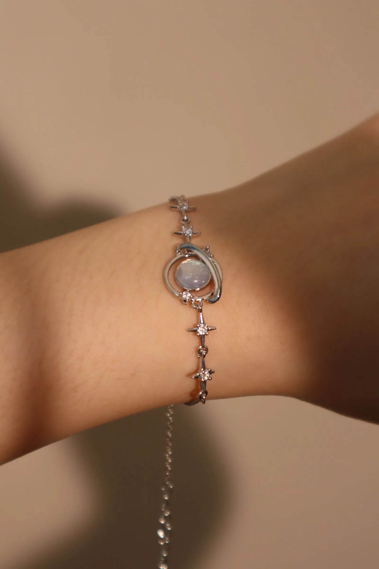 925 Sterling Silver Moonstone Saturn Star Bracelet