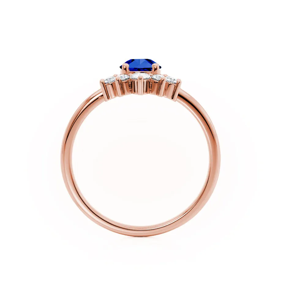 BALLET - Chatham® Pear Blue Sapphire & Diamond Half Halo Tiara Ring 18k Rose Gold