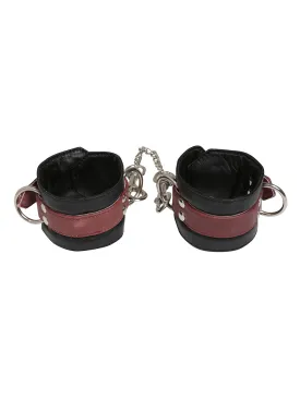 Black & Dark Red Leather Ankle Cuffs