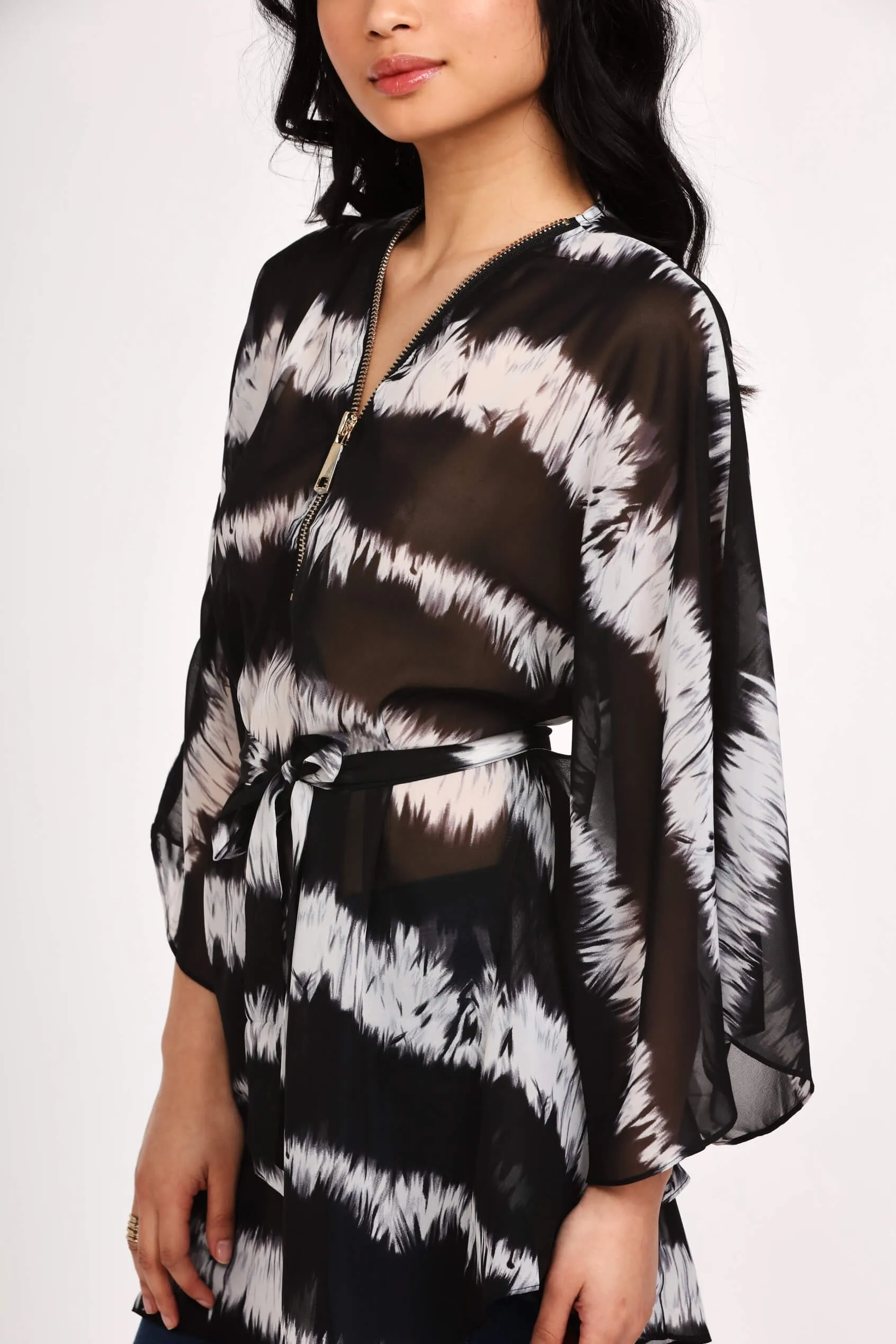 Black Tie Dye Zip Kaftan