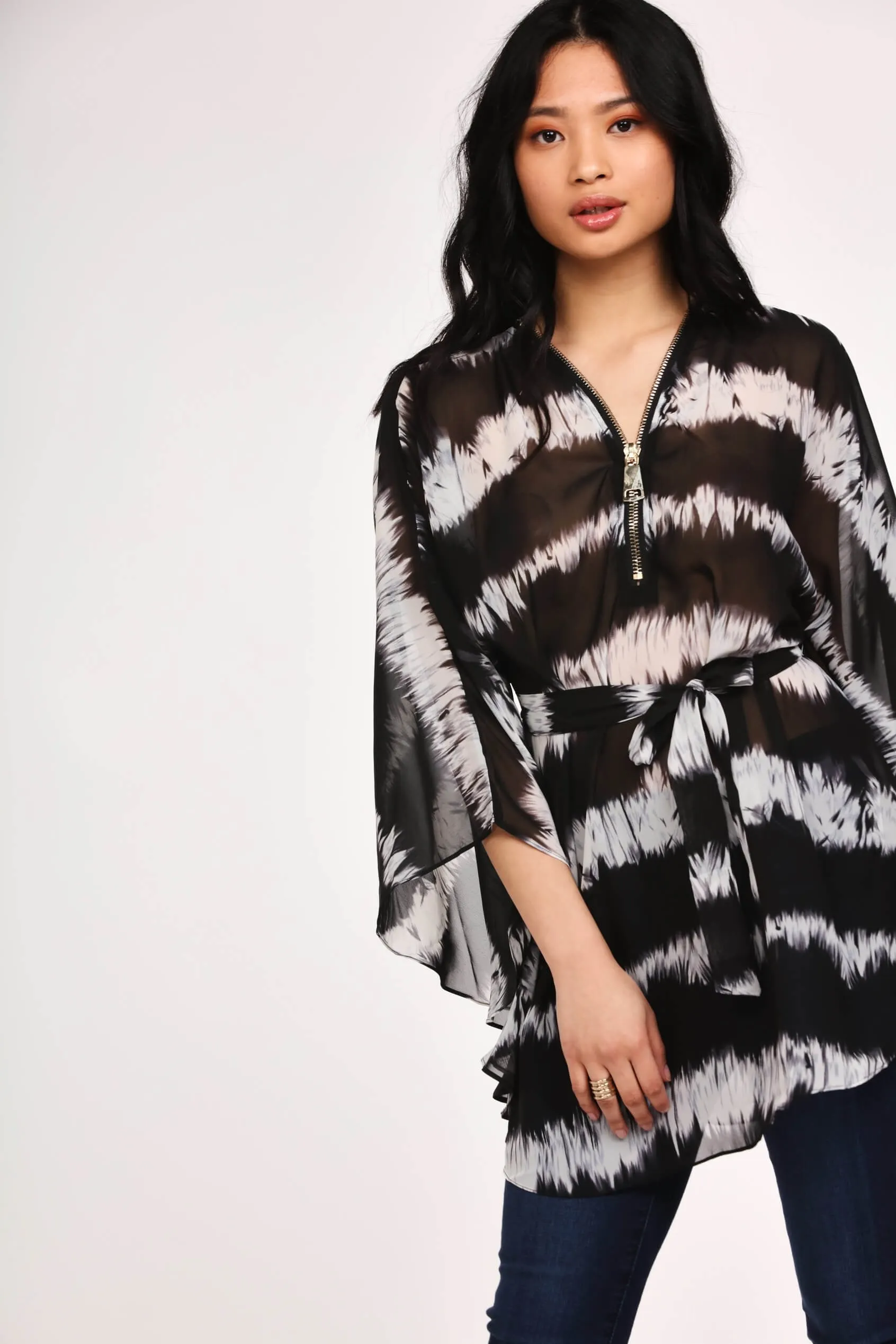 Black Tie Dye Zip Kaftan