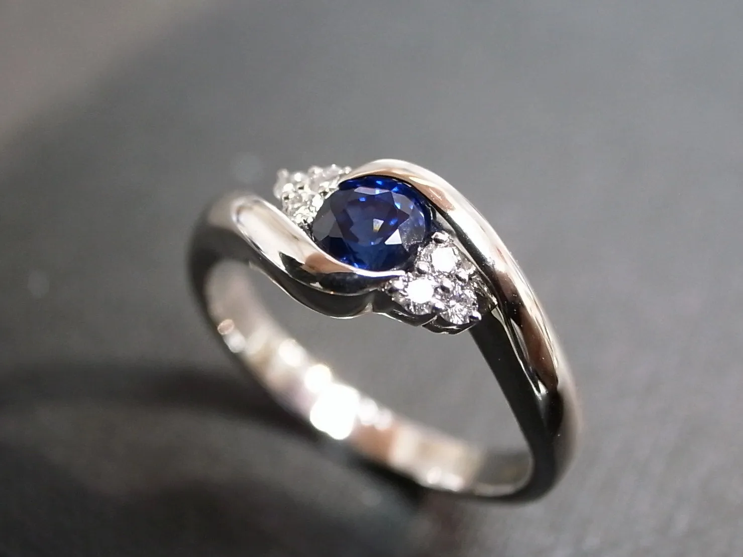 Blue Sapphire and Diamond Ring in White Gold