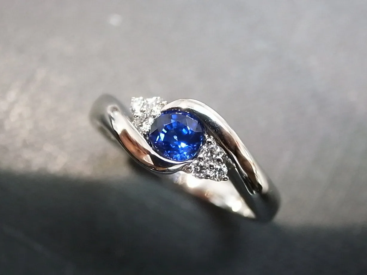 Blue Sapphire and Diamond Ring in White Gold