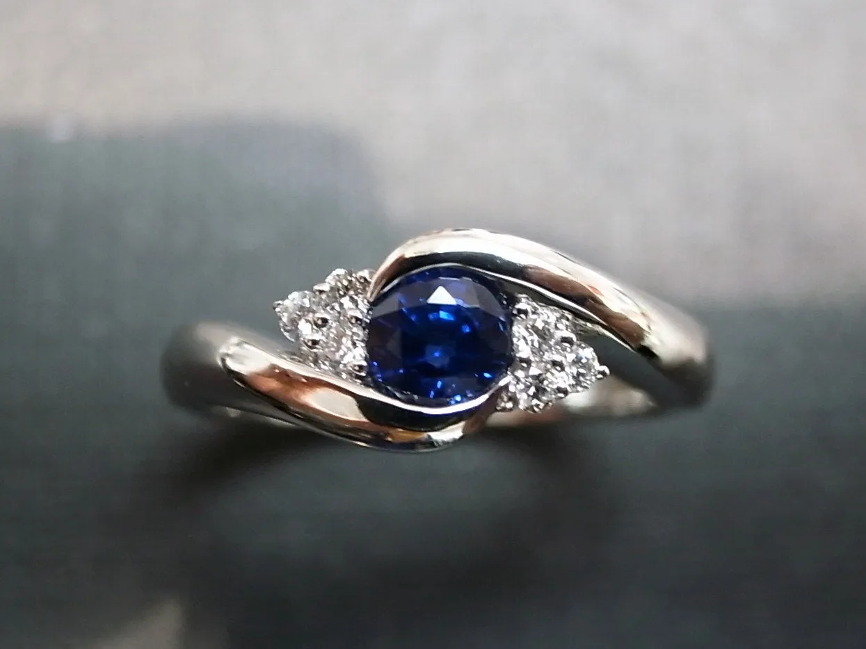 Blue Sapphire and Diamond Ring in White Gold