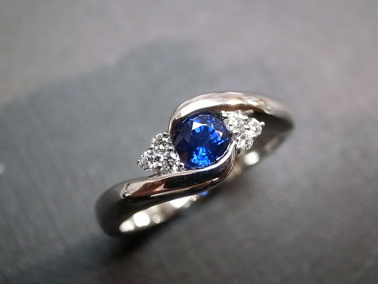 Blue Sapphire and Diamond Ring in White Gold