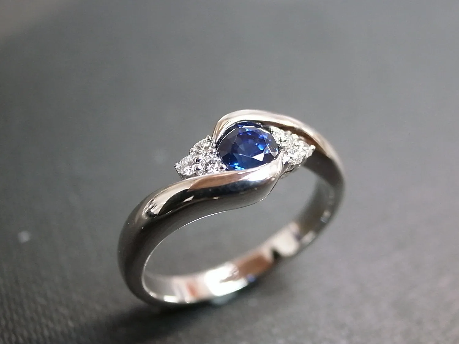 Blue Sapphire and Diamond Ring in White Gold