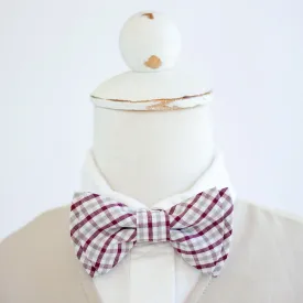 Boy's Bow Tie / Grey And Burgundy Plaid