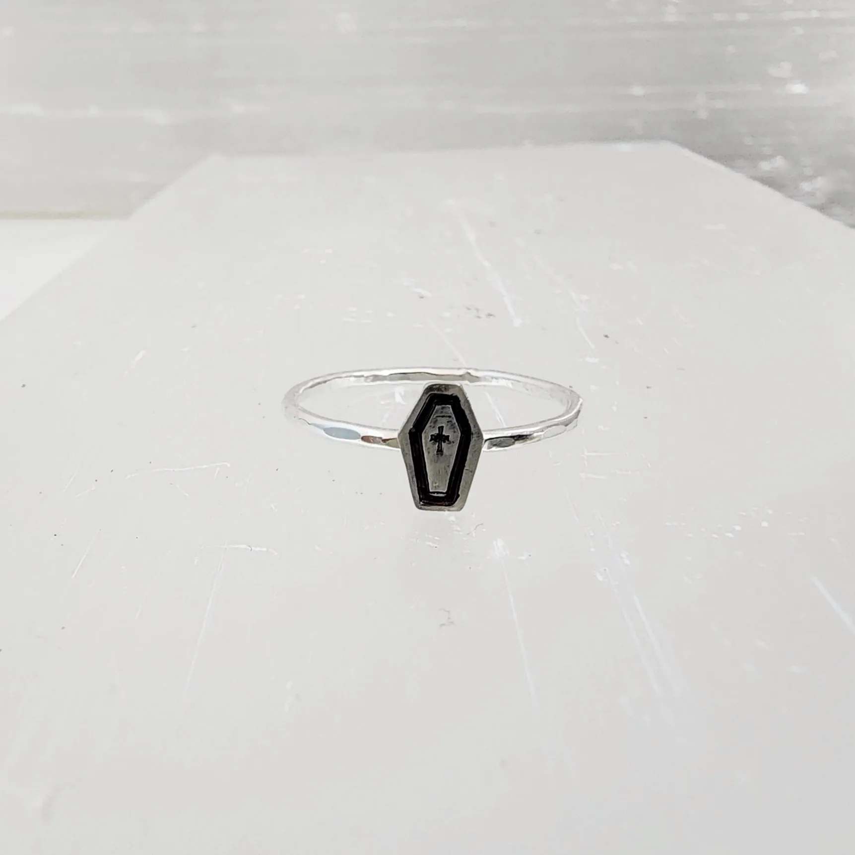 Dainty Coffin Stacking Ring; Halloween Ring