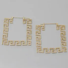 Gold Square Greek Hoop Earrings