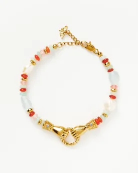 Harris Reed In Good Hands Beaded Gemstone Bracelet | 18ct Gold Plated/Multi Gemstone & Pearl