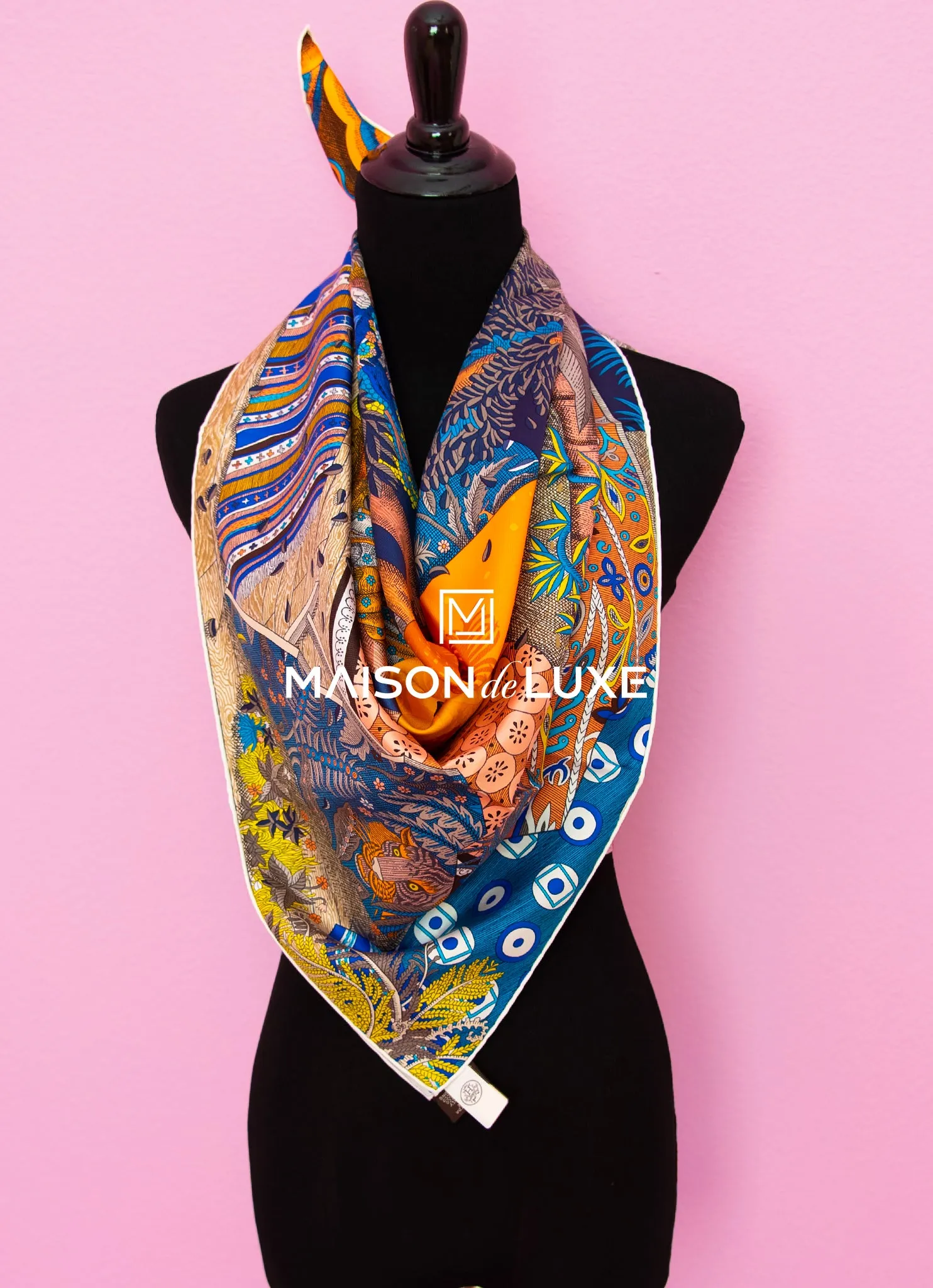 Hermes "Acte III, Scene I, La Clairiere" Marine Twill Silk 90 cm Scarf