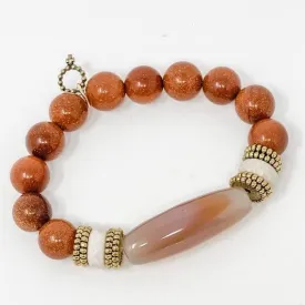 PowerBeads by jen Agate/Goldstone Amber Statement Bracelet