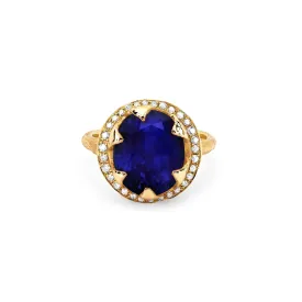 Queen Oval Sapphire Ring with Full Pavé Diamond Halo