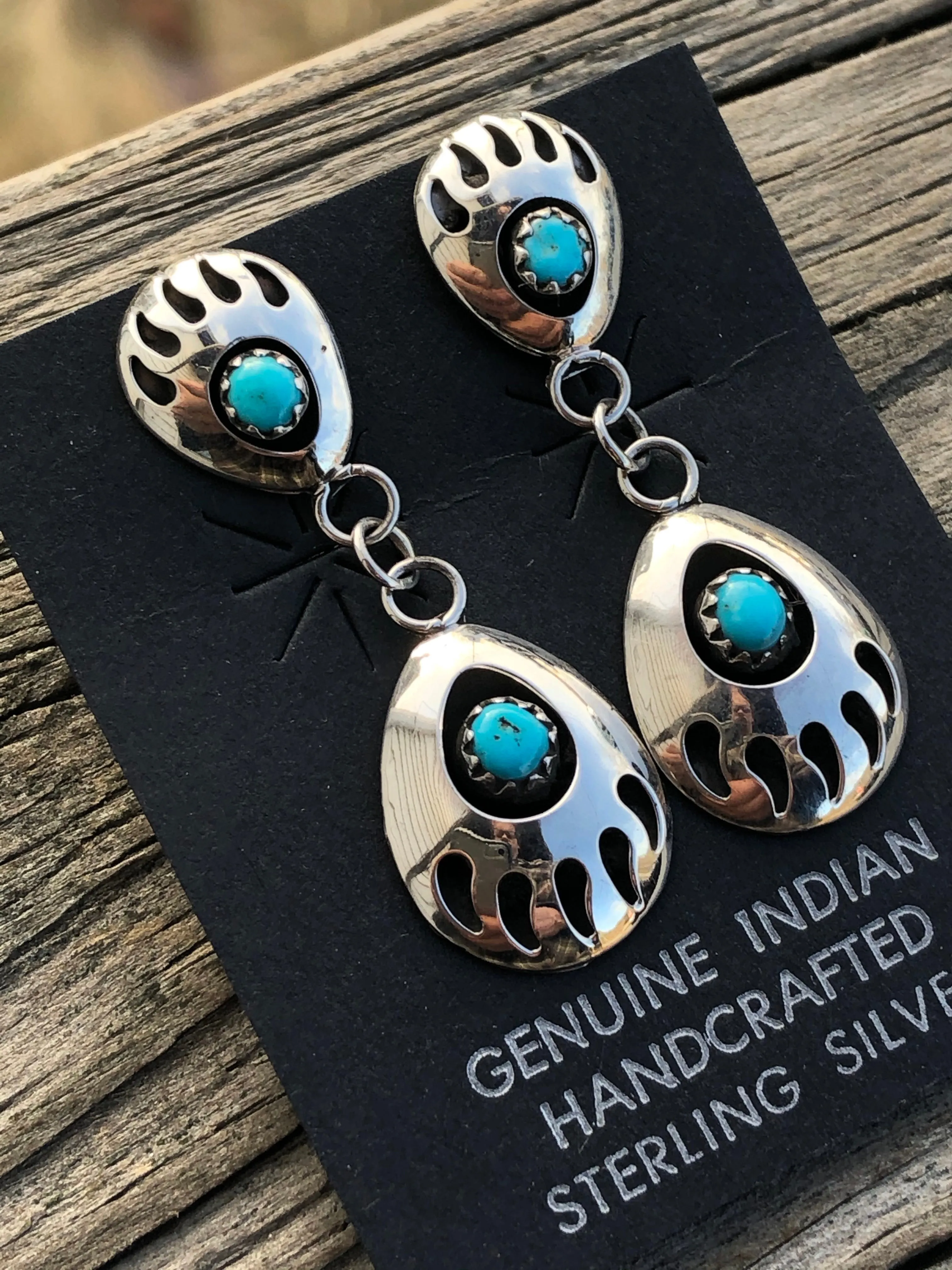 Sterling silver and Turquoise Bear paw earrings